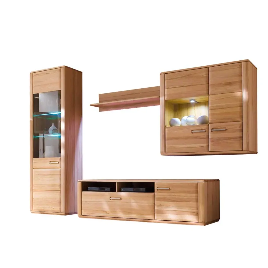 Clearance Wohnzimmer Wohnwand Athias aus Kernbuche (vierteilig) Wohnwände
