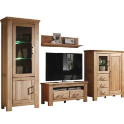 Discount Wohnzimmer Wohnwand Ladressa aus Wildeiche geölt und gewachst (vierteilig) Wohnwände