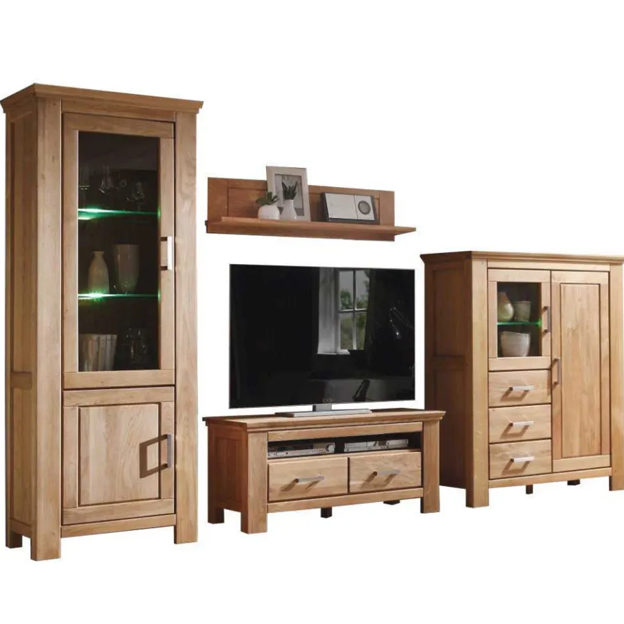 Discount Wohnzimmer Wohnwand Ladressa aus Wildeiche geölt und gewachst (vierteilig) Wohnwände