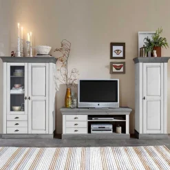 New Wohnzimmer Wohnwand Mirandesca in Weiß Grau teilmassiv (dreiteilig) Wohnwände