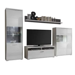 Sale Wohnzimmer Wohnwand Tacroma in Hochglanz Weiß (vierteilig) Wohnwände