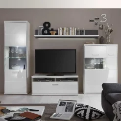 Sale Wohnzimmer Wohnwand Tacroma in Hochglanz Weiß (vierteilig) Wohnwände
