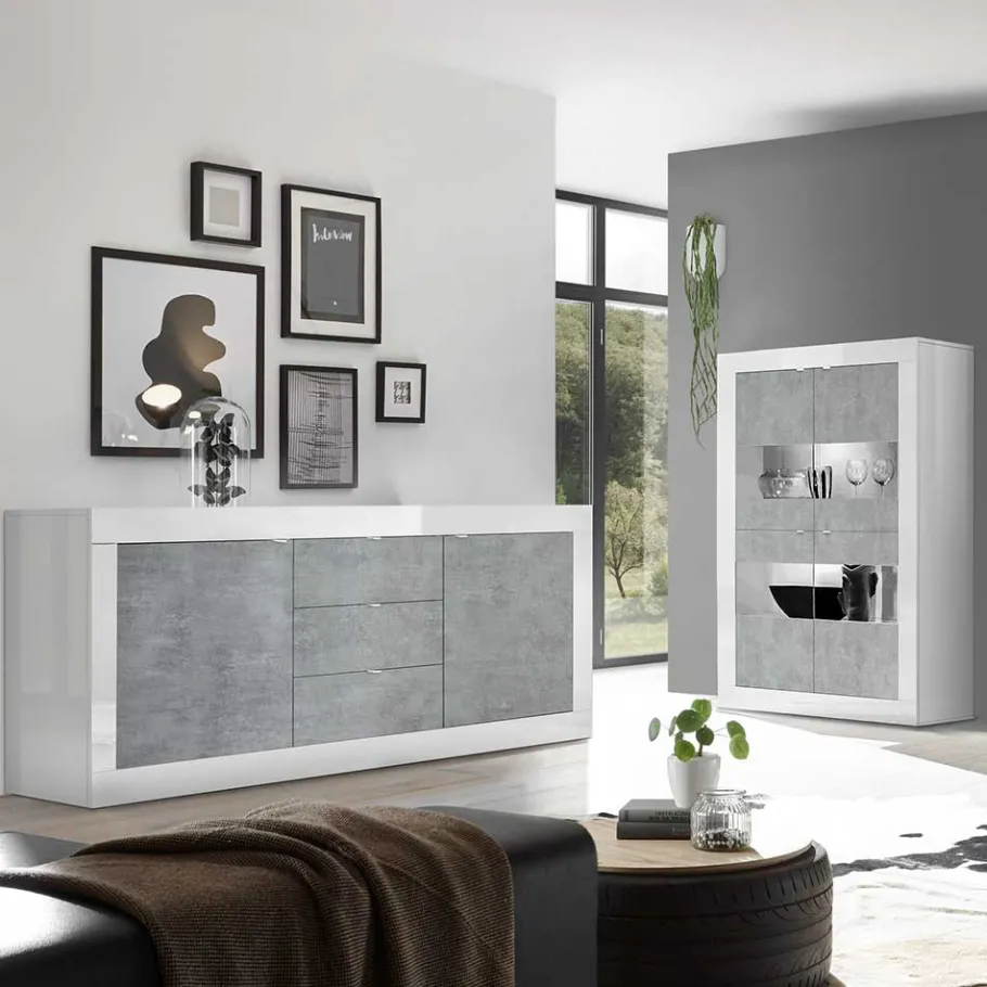 Wohnzimmerschränke in Beton Optik - Narandu (zweiteilig) Wohnwände