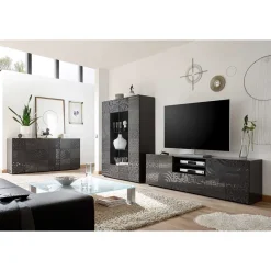 Online Wohnzimmerschränke in Grau glänzend - Ipatal (dreiteilig) Wohnwände