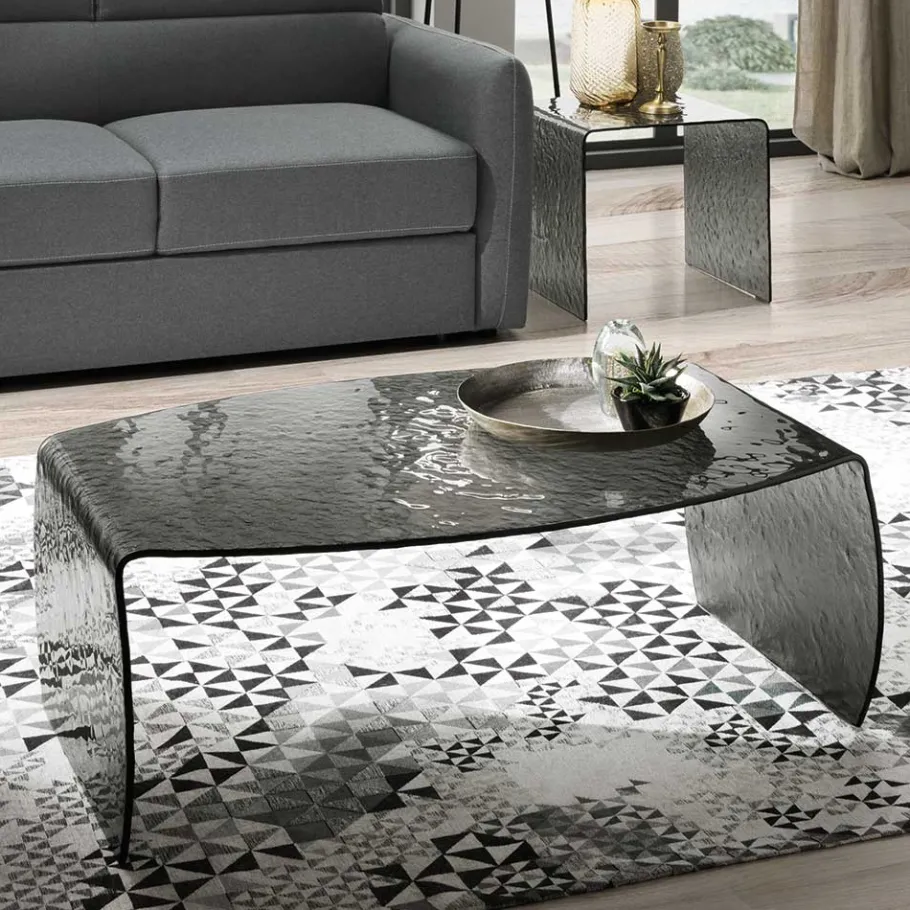 Outlet Wohnzimmertisch aus Rauchglas mit Struktur - Crimas Tische