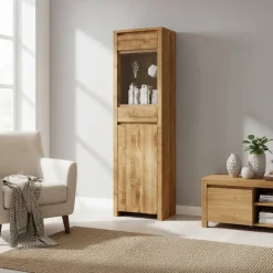 Wohnzimmervitrine Nadalia aus Wildeiche Massivholz Vitrinen