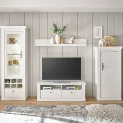 Sale Wohnzimmerwohnwand in weißer Holzoptik Pinie - Liancos (vierteilig) Wohnwände