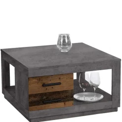 Clearance 80x80 cm Couchtisch in Beton Optik & Antik Holz NB - Imlory Tische