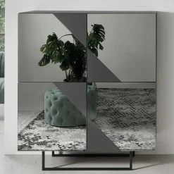 Sale 120x140 cm Highboard mit Spiegelglas in Rauchgrau - Razepta Highboards