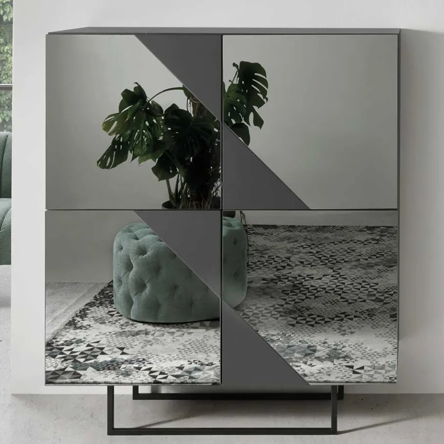 Sale 120x140 cm Highboard mit Spiegelglas in Rauchgrau - Razepta Highboards