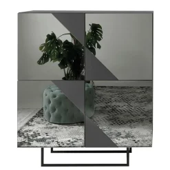 Sale 120x140 cm Highboard mit Spiegelglas in Rauchgrau - Razepta Highboards