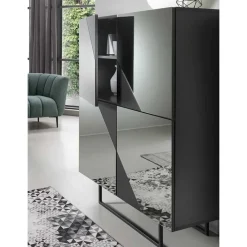 Sale 120x140 cm Highboard mit Spiegelglas in Rauchgrau - Razepta Highboards