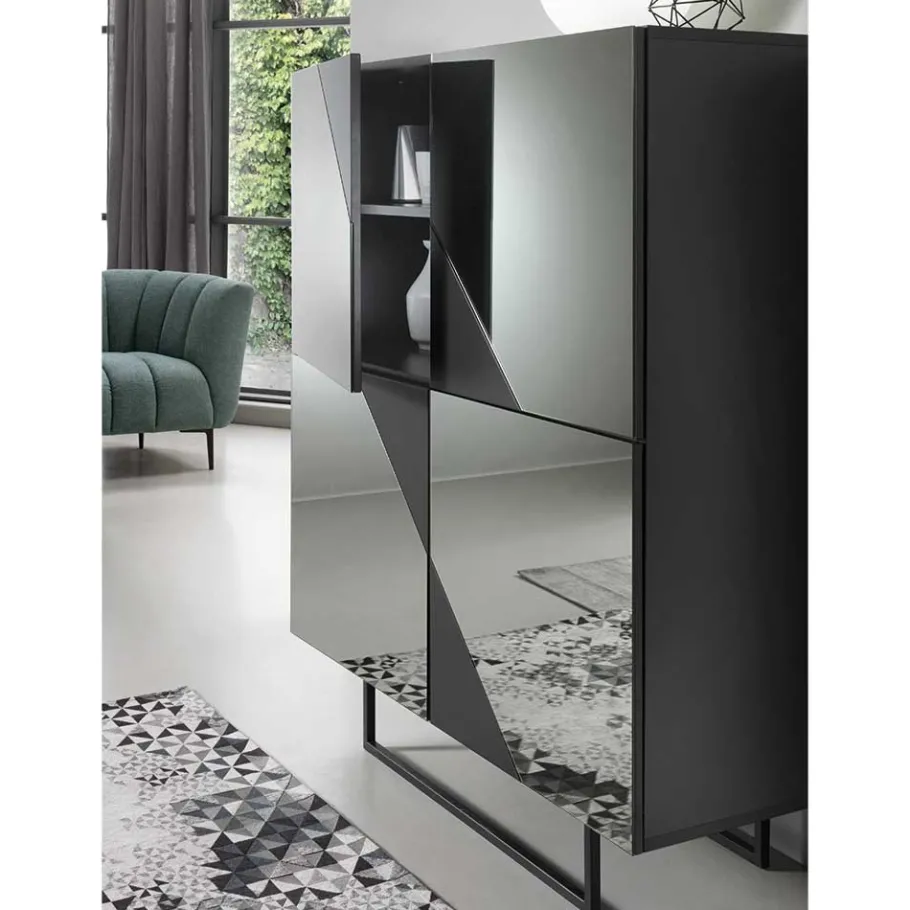 Sale 120x140 cm Highboard mit Spiegelglas in Rauchgrau - Razepta Highboards