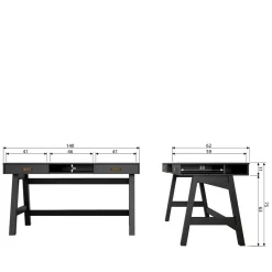 Outlet 140x62 Kiefernholz Schreibtisch in Schwarz - Ilvessino Tische