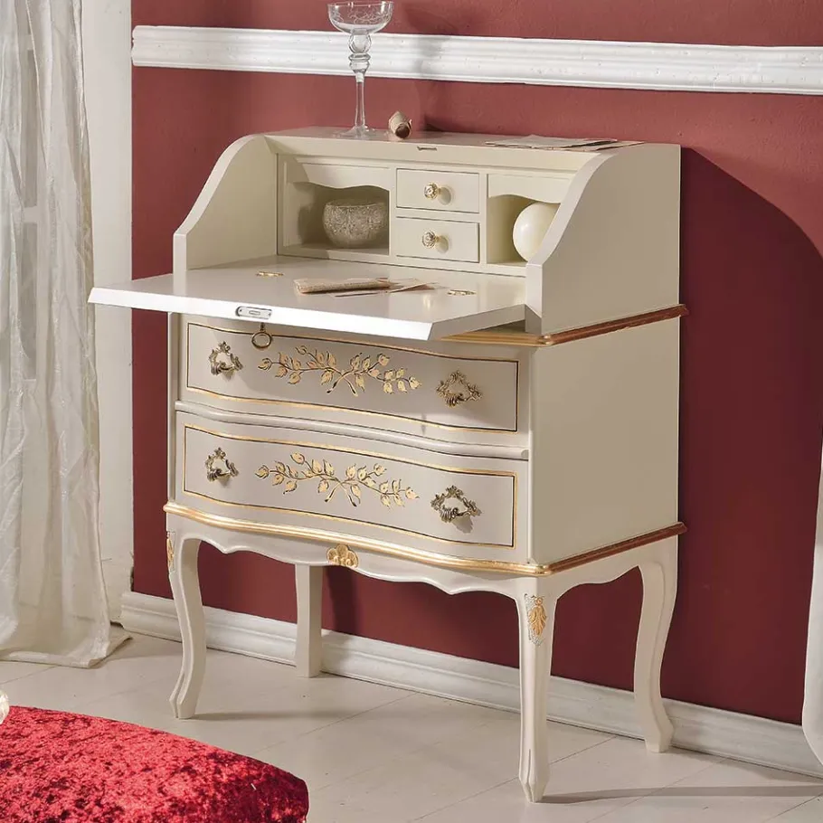 75x88x35 Barock Sekretär in Weiß & Gold - Iviada Tische