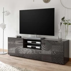 181x57x42 cm Hochglanz TV Element in Grau - Ipatal I Tv & Hifi-Möbel|Lowboards