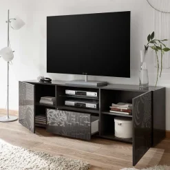 181x57x42 cm Hochglanz TV Element in Grau - Ipatal I Tv & Hifi-Möbel|Lowboards