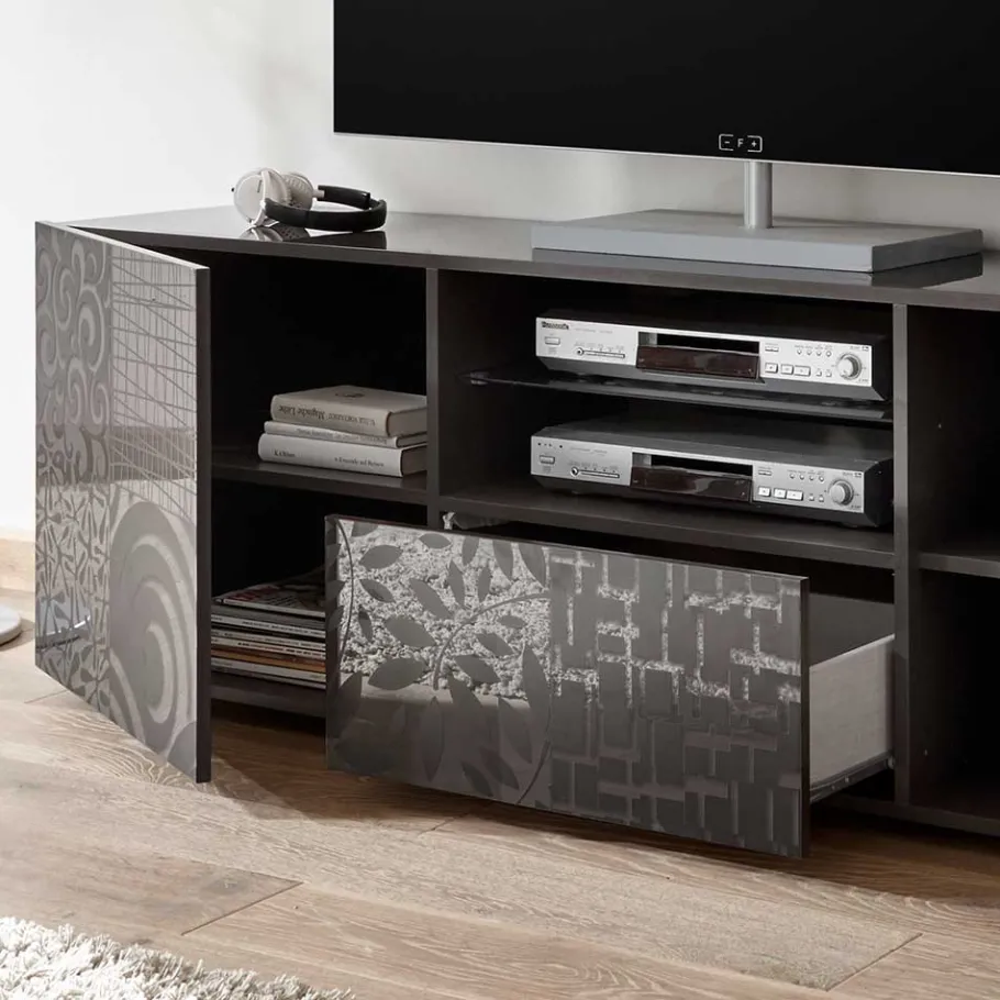 181x57x42 cm Hochglanz TV Element in Grau - Ipatal I Tv & Hifi-Möbel|Lowboards