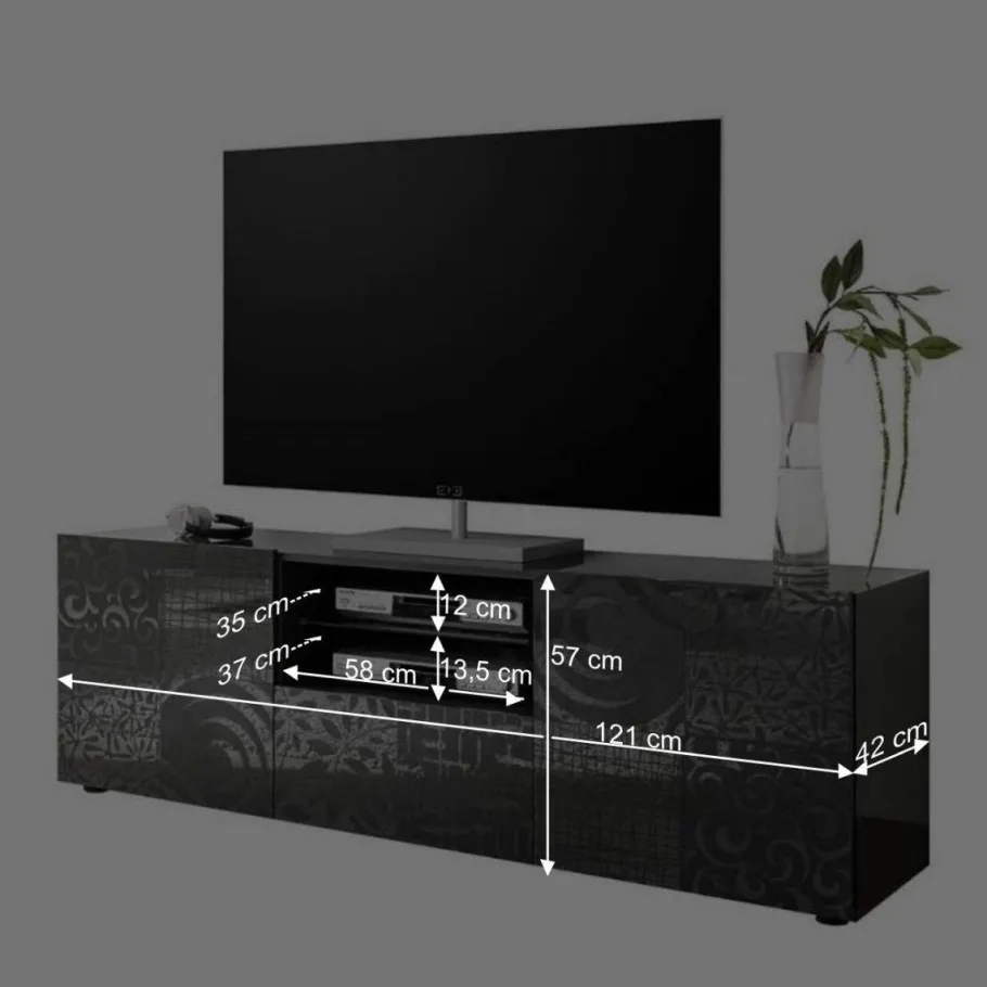 181x57x42 cm Hochglanz TV Element in Grau - Ipatal I Tv & Hifi-Möbel|Lowboards