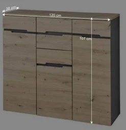 Best 120x107x38 cm Hochkommode in Wildeiche - Kuetra Sideboards