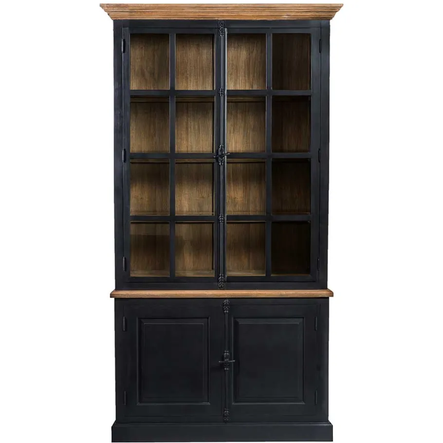 Best 130x230x47 cm Vintage Vitrine Schrank in Schwarz - Niovan Vitrinen