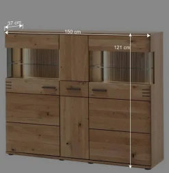 150x121x37 cm Wohnzimmer Schrank in Eiche Bianco - Crupean Highboards|Kommoden