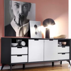 Sale 180x73x40 Design Sideboard in Grau & Weiß - Vadids Sideboards