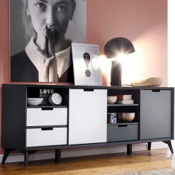 Sale 180x73x40 Design Sideboard in Grau & Weiß - Vadids Sideboards