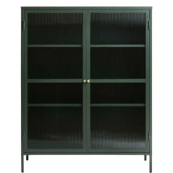 110x140x40 Dunkelgrüne Highboard Vitrine aus Stahl - Estellos Highboards|Vitrinen