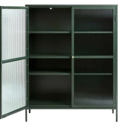 110x140x40 Dunkelgrüne Highboard Vitrine aus Stahl - Estellos Highboards|Vitrinen