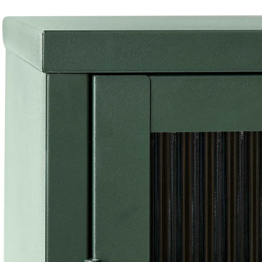 110x140x40 Dunkelgrüne Highboard Vitrine aus Stahl - Estellos Highboards|Vitrinen