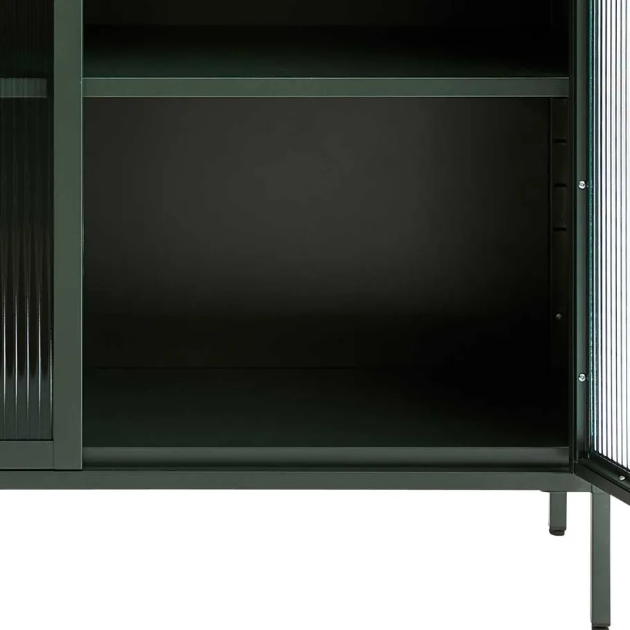 110x140x40 Dunkelgrüne Highboard Vitrine aus Stahl - Estellos Highboards|Vitrinen