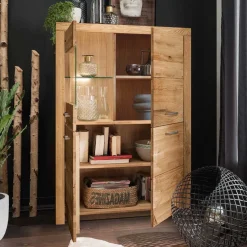 102x141x40 Highboard aus Wildeiche mit Glaseinsatz - Loitons Highboards|Schränke