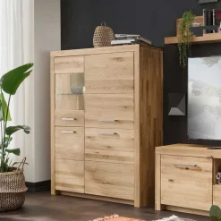 102x141x40 Highboard aus Wildeiche mit Glaseinsatz - Loitons Highboards|Schränke
