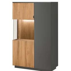 Clearance 92x152x40 Highboard in Anthrazit & Eiche Bianco - Cruzca Highboards|Vitrinen