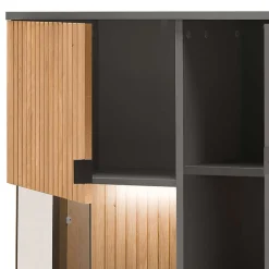 Clearance 92x152x40 Highboard in Anthrazit & Eiche Bianco - Cruzca Highboards|Vitrinen
