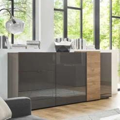 181x94x44 Hochglanz Kombi-Kommode in Grau - Eracosta Sideboards
