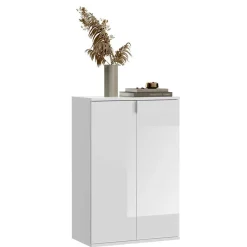 Best 122x99x34 Hochglanz Schuhschrank in Weiß - Ejulia (zweiteilig) Schränke