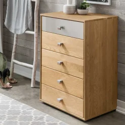 Sale 60x86x43 Hochkommode in Beige Glas & Eiche - Emdsiva Kommoden