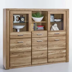 Outlet 158x140x40 Holz Highboard aus Wildeiche - Maila Highboards|Kommoden