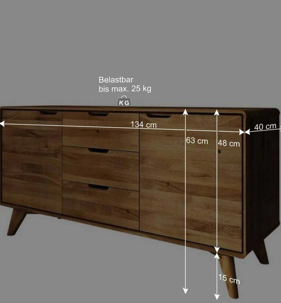 134x63x40 Holz Sideboard aus Wildeiche - Eavy Tv & Hifi-Möbel|Lowboards