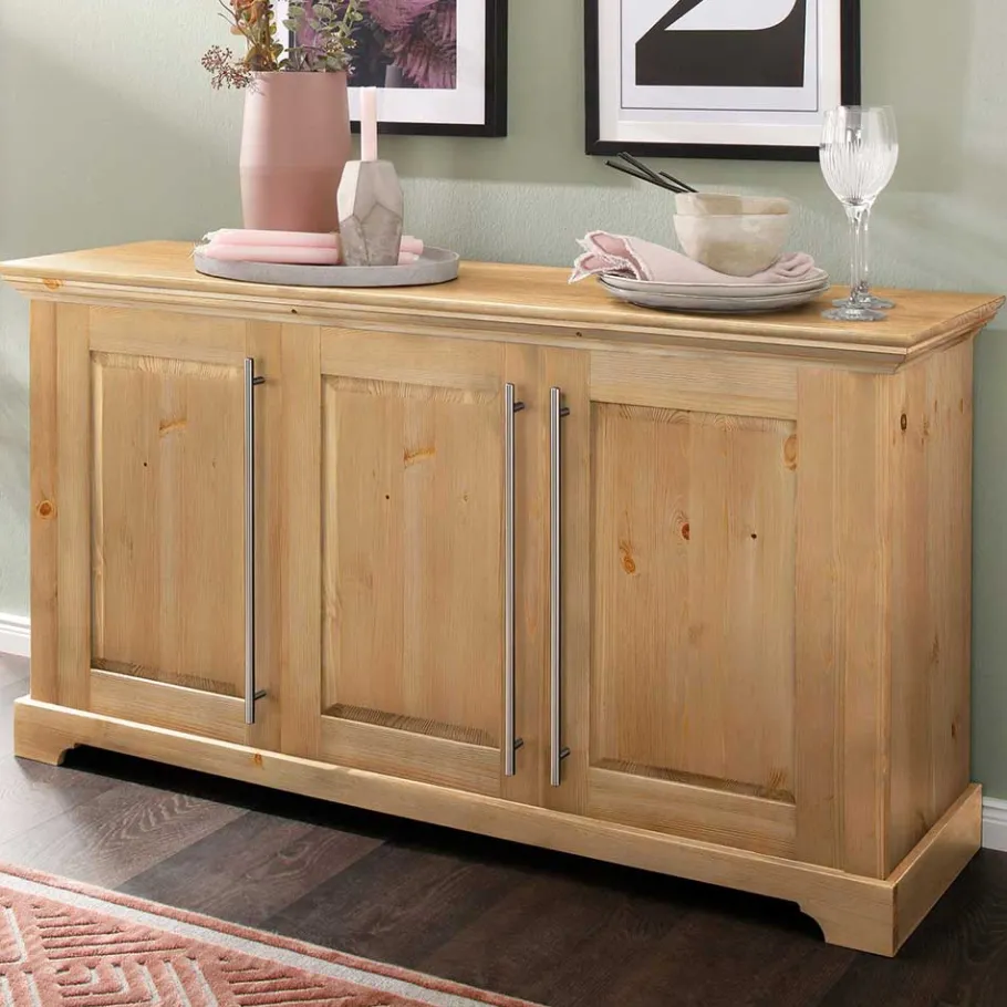 Best 132x70x39 Moderne Holzkommode mit drei Türen - Noellisa Sideboards