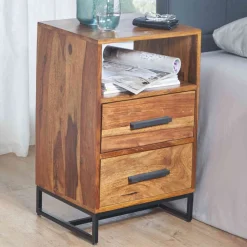 Clearance 40x66x35 Nachtkommode mit Fach & 2 Schubladen - Crystons Kommoden