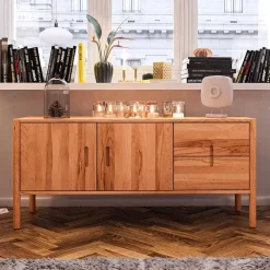 142x64x46 Niedrige Kombi-Kommode aus Wildbuche - Indrya Tv & Hifi-Möbel|Lowboards