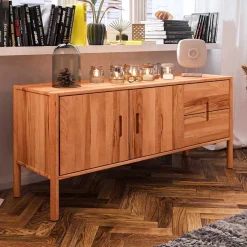 142x64x46 Niedrige Kombi-Kommode aus Wildbuche - Indrya Tv & Hifi-Möbel|Lowboards