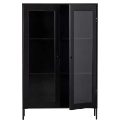 100x155x40 Schwarze Vitrine mit Doppeltür - Neptunus Highboards|Vitrinen