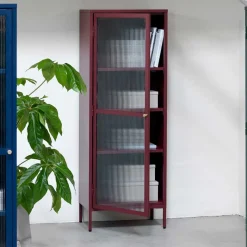 58x160x40 Stahl Vitrinenschrank in Dunkelrot - Enno Vitrinen