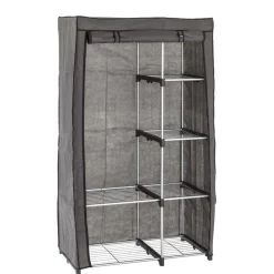 Clearance 96x170x50 Textil Kleiderschrank in Grau - Leo Regale