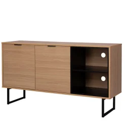Best 140x76x40 TV Phonoschrank in Eiche & Schwarz - Brausca Tv & Hifi-Möbel