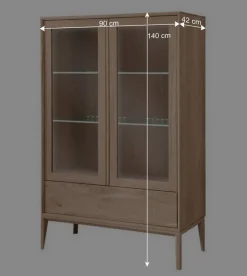 Clearance 90x140x42 Vitrine mit Doppeltür und Schublade - Lamia Highboards|Vitrinen
